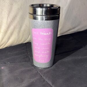 Good friends silver  and Pink glitter Travel Mug with Inspirational Quote
